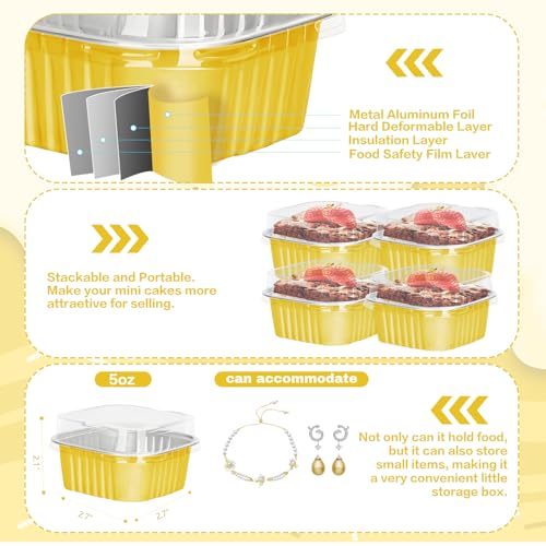 30Pack 5oz Gold Mini Cake Pans with Lids Baking Cups Aluminum Foil Pans Tins, Individual Dessert Cups Containers for Sales,Party,Picnics - color: Gold