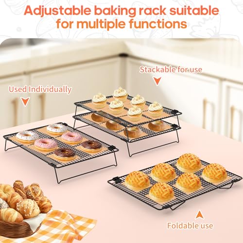 3-Tier Cooling Racks for Cooking and Baking, 17"x11" Heavy Duty - size: 17" x 11"
