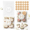 100 PCS Self Sealing Cookie Bags, Lace Bow, 4 x 4 Inch with 108 Stickers