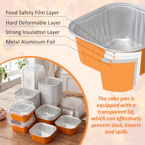 Skylety 100 Pcs 5oz Mini Square Cake Pans with Lids, Orange - color: Orange