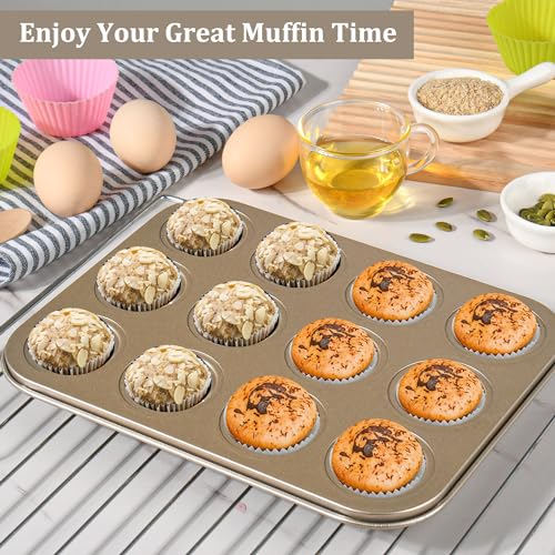 Mini Muffin Pan 2-Pack, Premium Small Cupcake Pans, Carbon Steel 12-Cup Muffin Tin, Versatile Non-Stick Bakeware - color: Gold