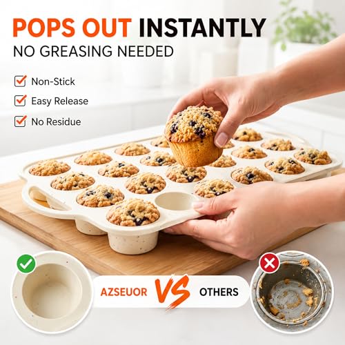 Silicone Muffin Pan Set, 12-Cup Muffin Tin and 24-Cup Mini Muffin Pan with Integrated Steel Frame, 304 Stainless Steel Cooling Rack, Nonstick Cupcake & Egg Bites Baking Set