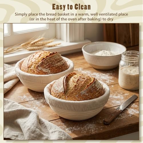 Fanfanwin Mini Banneton Proofing Baskets with Liner, 2 Pack, Round - style: Round