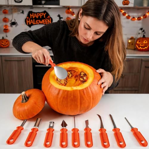 Halloween 10 Pcs Pumpkin Face Carving Kit, Professional Tools Knife Bulk - size: For old hand
