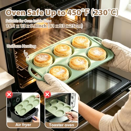 Green Silicone Egg Pans for Baking：2 Pack 4 Inch Egg Muffin Pan with Frame - color: Green