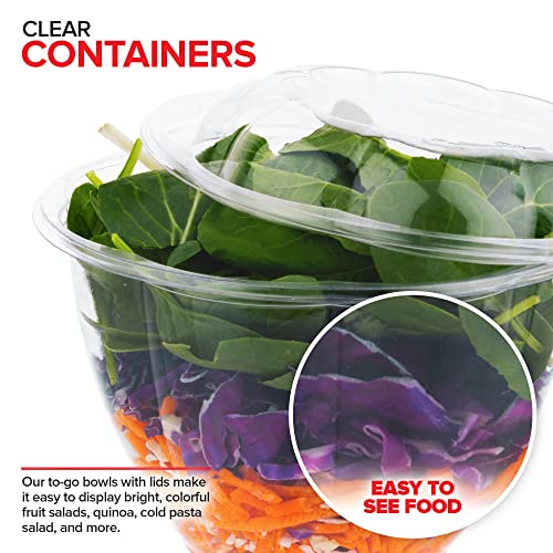 Plastic Bowls with Lids (50 Count) 48 Oz. Disposable To-Go Containers – Large Airtight Bowls for Dinner or On-the-Go Meals - size: 48oz