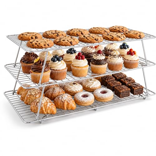 Cooling Rack 16"x10", 3-Tier Stackable & Collapsible Cooling Racks - color: Silver, size: 3-Tier-SL