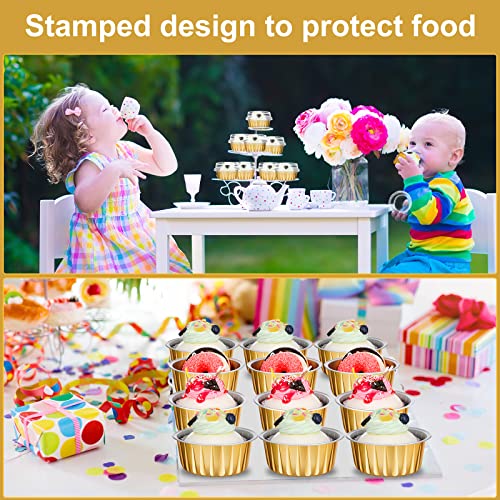 200 Pack Aluminum Cupcake Liners with Lids,Gold,Plain - color: Gold, style: Plain