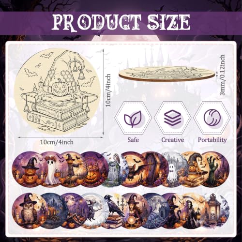 Reallnaive 77 Pcs Wooden Coasters Paint Kit, Halloween - style: Halloween