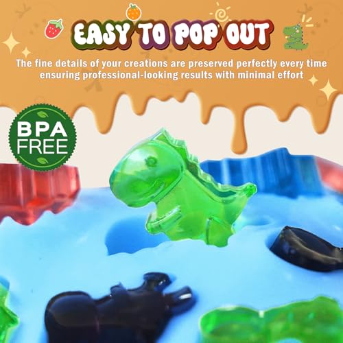 Gummy Bear Molds Silicone Mini Size, Non-stick Chocolate Candy Gummy Mould for Kid with 2 Droppers Including Dinosaur, Bear, Hearts and Donut Shape 201 Cavities - style: Gummy Shapes 4PCS