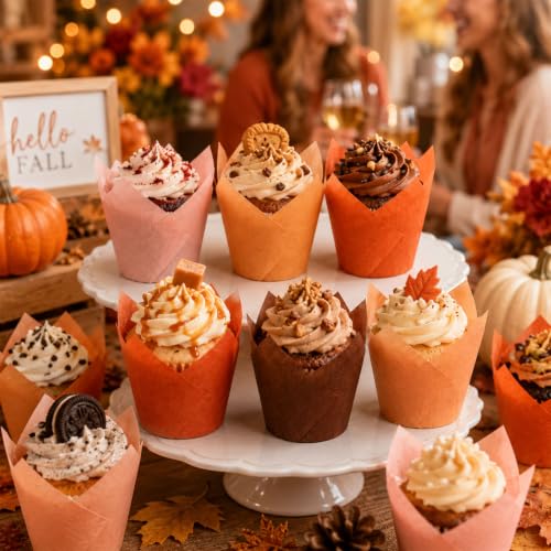 FYSUIMU 180Pcs Fall Tulip Cupcake Liners, Terracotta