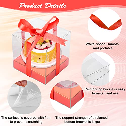 12 PCS Clear Cupcake Boxes 3.5 Inch Cupcake Containers (Red) - color: Red