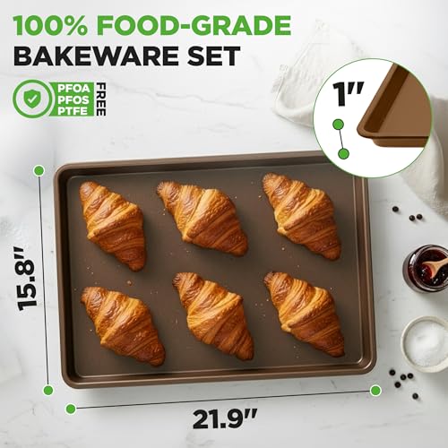 NutriChef 2-Piece Nonstick XL Cookie Sheets for Baking - 22" x 16" Stackable Extra Large Baking Sheet - Carbon Steel Baking Pans, PFOA, PFOS, PTFE Free- NCLGBP28 - color: Gold, size: 2-Pack