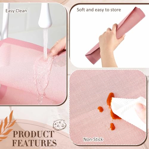 3 Pack Perforated Baking Mats, 3 Pink Silicone Nonstick Mats Set
