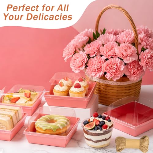 20Pcs Small Charcuterie Boxes with Clear Lids, Food Container, Pink - color: Pink 20