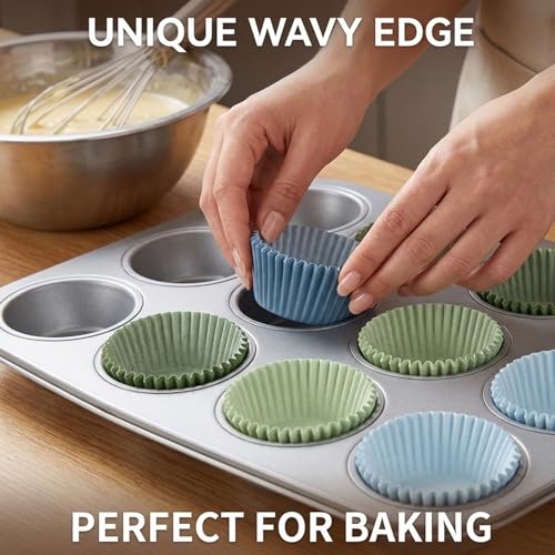 FYSUIMU 400 Pcs Sage Green Blue Cupcake Liner Paper Baking Cups Muffin Liner Cake Storage Container for Hole in One Baby Bridal Shower Wedding Birthday Party Supplies - color: Sage Green Blue