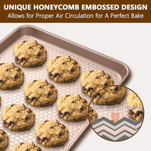 Wildone Baking Sheet Pan Set of 2, Honeycomb Embossed Nonstick Cookie Sheet - color: Textured Rose Gold, size: 15x10x1 inch Set