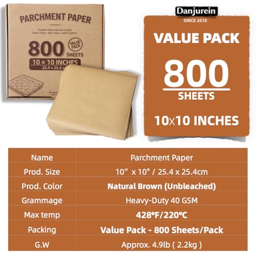 800 Sheets 10x10" Unbleached Value Pack Square Parchment Paper - color: Brown, size: 10×10 - 800 Sheets