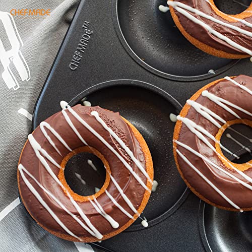 CHEFMADE Donut Pan, Nonstick 6 Cavity Jumbo Ring Doughnut Pan for Baking Cookies Bagel, Set of 2 (Black) - style: 6 Cavity Donut*2