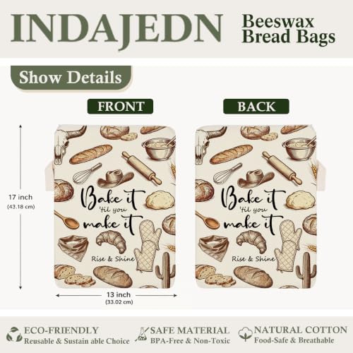 Western Cowgirl Baking Gifts Beeswax Bread Bags 2 Pack XL 13x17in - color: Western