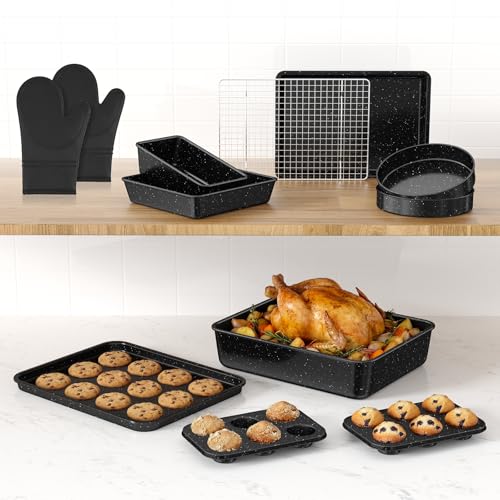 Wildone 13-Piece Baking Pans Set, Nonstick Bakeware Sets, Black - color: Black