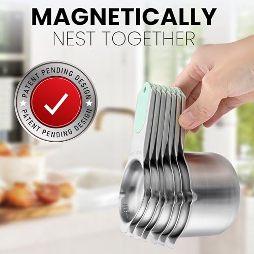 Spring Chef Magnetic Stainless Steel Measuring Cups Set of 7 Patented, Mint - color: Mint