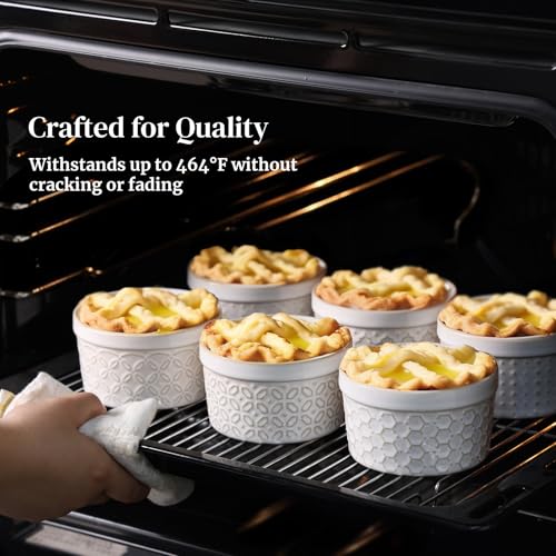 DOWAN Ramekins Oven Safe with Lids 8 oz, Charcuterie Boards Bowls Set for Creme Brulee, Souffle, Dipping Sauces, Custard Cups Ceramic Food Storage Containers, Set of 6, Beige - size: 8 oz