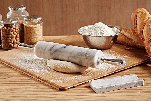 JEmarble Rolling Pin/Aluminum Handles 18 inch(Black)(Premium Quality) Polished Surface 18-inch(10"Barrel) Genuine Stone Non-stick Save Effort Easy to Clean - color: Aluminum Handles(Black)