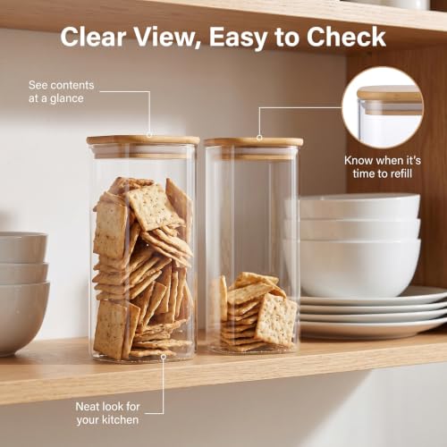 Cracker and Cookie Keeper, 2 Pack Glass Cookie Jar with Wooden Lids