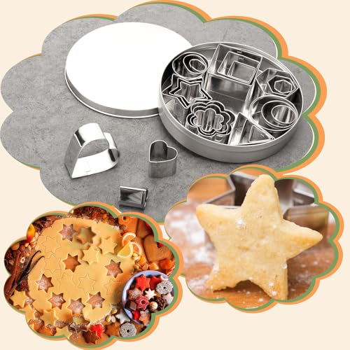 ofone Small Cookie Cutters Geometric Shapes Set, 24 Mini Fondant Cutter - Star Heart Flower Square Triangle Oval Circle Hexagon, Tiny Stainless Steel Biscuit Molds for Baking Dough Pastry Clay Fruit - color: Hexagon Geometric Shapes Cutters
