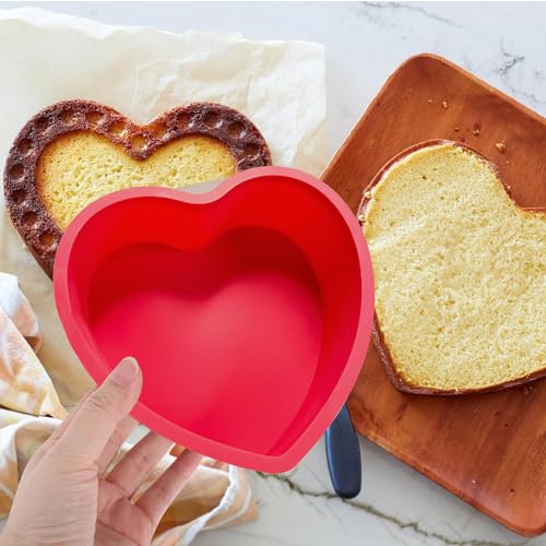 Heart Shaped Cake Pans, 3pcs 8 Inch Silicone Cake Pan for Baking, Heart Molds Silicone Non-Stick Quick Release Suitable, Easy Clean - size: 8inch, style: Heart