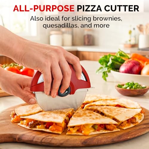 UHIYEE 4.3" Palm-Grip Pizza Cutter with Blade Cover for Thick Crusts, Red - color: Red