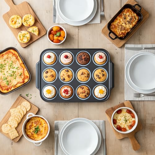 Boyun Silicone Muffin Pan for Baking,No-Spill Easy-Transfer Design,Reinforced Steel Frame, Non-Stick & Dishwasher Safe,12-Cup Regular Size Muffin & Cupcake Pan Bakeware for Oven (Blue 2pcs) - size: 2pcs
