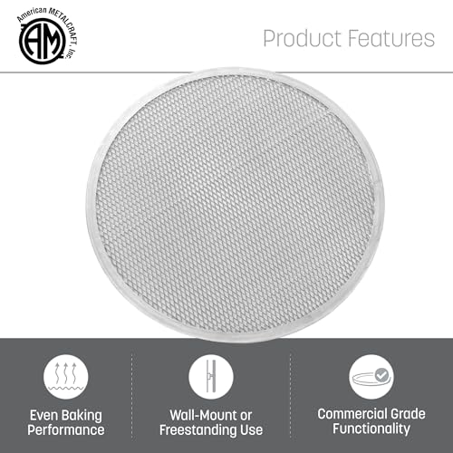 American Metalcraft 18712 Pizza Screen - Heavy Weight, 14 Gauge Aluminum - Mesh Design for Air Circulation - Commercial Quality Bakeware for Even Crust Baking - Hand Wash Only, 12in - size: 12-inch diameter, style: Pizza pan