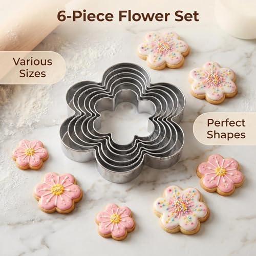 Flower Cookie Cutter Set - 6Pcs Flower Shaped Cookie Cutter, Stainless Steel Cookie Cutters, Baking Tool for Homemaking Cookie, Cake, Fruit, Sandwiches - color: D