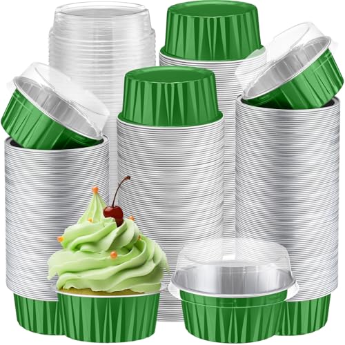 Gejoy 400 Pcs Aluminum Foil Baking Cups with Lids, Classic, Dark Green - color: Dark Green, size: Classic