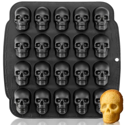 HKNMTT Skull Silicone Molds for Halloween Baking Pizza Cake Pan Small Spooky Head Tray Reusable Food Grade Nonstick Bakeware for Oven Safe Horror Treats 6 Cavity Skeleton Mould - style: Skull - 2.75 inch