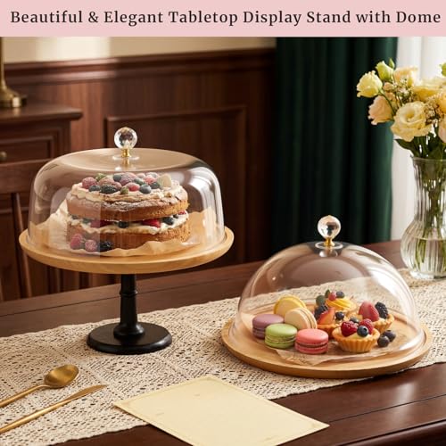 Lallisa 3 Set Bamboo Cake Stand Set with Acrylic Dome Covers