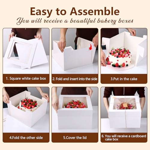 NEOACT 30 Pack Cake Boxes, 12x12x8 Inch White Cake Transport Container - size: 30 Pcs-12x12x8 inches
