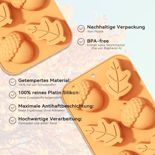 2 Pcs Fall Silicone Molds 3D Chocolate Silicone Mold Autumn Maple Leaf Hazelnut Acornshape Mold for Halloween Thanksgiving Chocolate Candy Cake Pan Baking Tray Cake Decoration - color: Styl 18