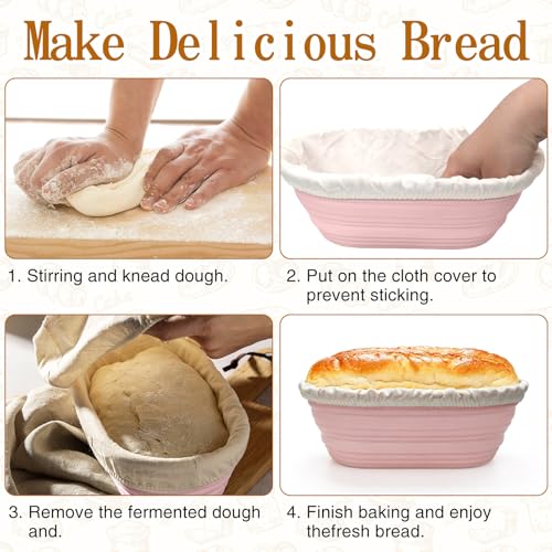 10-Piece Set Oval Banneton Bread Proofing Basket,10 Inch Natural Rattan Sourdough Proofing Kit with Cloth Liners and Dough Scrapers,Sourdough Bread Baking Supplies for Home Bakers