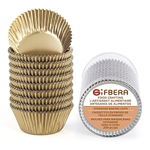 Gifbera Natural Metallic Foil Cupcake Liners - Standard Size Baking Cups Muffin Liners Paper for Celebration, 200-Count - color: Natural