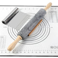 African Natural Marble Rolling Pin, Non-Stick Polished Dough Roller, Pasta, Dumpling, Fondant, Pie Crust, Bread, Pizza Dough, Kitchen Baking Pastry Tools with Mat/Scraper(Monte Grigio) - color: Grey Marble with Pastry Mat