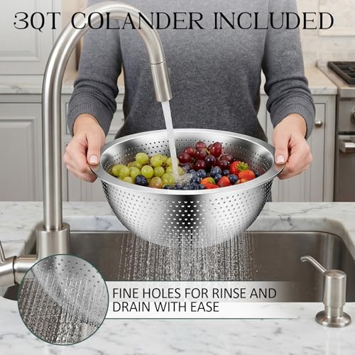 DUTZUN Mixing Bowls with Lids Set, Stainless Steel Mixing Bowl Set with Colander, Strainer with Bowls - Pistachio - size: 9PCS Green
