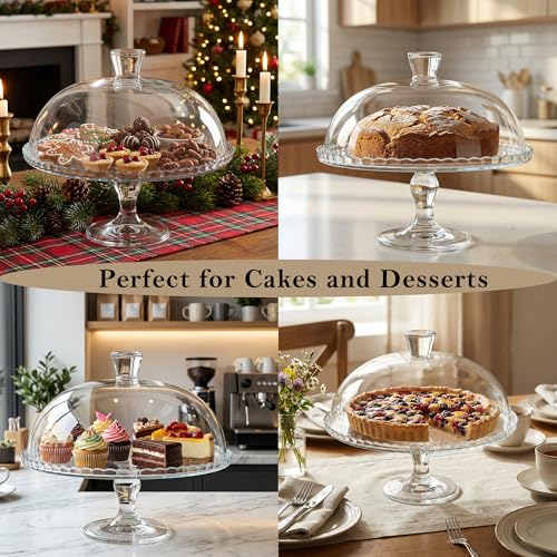 Glass Cake Stand with Dome, Clear Glass Cake Plate, Multifunctional Serving Stand, Elegant Dessert Display for Cakes, Cupcakes, Fruits & Parties (Cake Stand= (Ø:12.7'', H: 9.4'')) - size: Cake Stand= (Ø:12.7'', H: 9.4'')