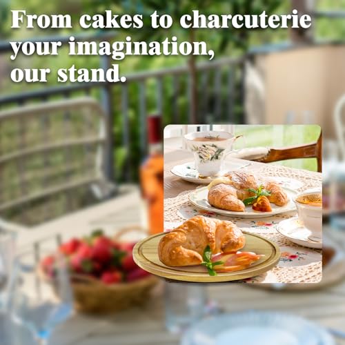 cutesun Cake Stand with Lid, Clear Acrylic Dome, Rotating Acacia Wood