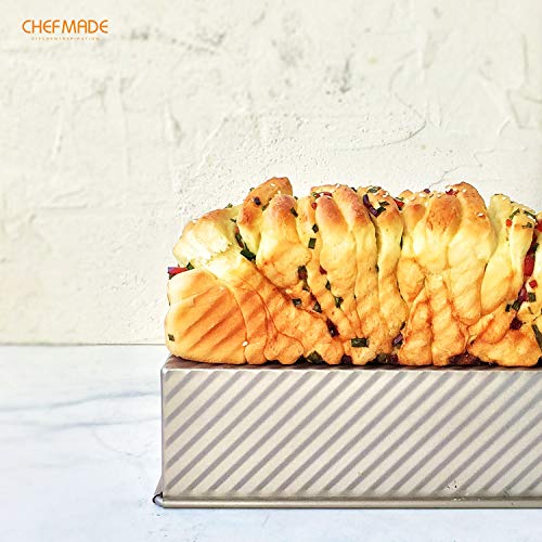CHEFMADE Mini Pullman Loaf Pan with Lid, 0.66Lb Dough Capacity Non-Stick Rectangle Corrugated Toast Box for Oven Baking 2.8" x 8.3"x 2.7"(Champagne Gold) - size: 04 - 0.66Lb Dough-Cap. Corrugated (Mini)