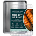 Commercial Quality Cookie Sheet and Rack - Aluminum Half Sheet Baking Pan and Stainless Steel Cooling Rack Set, 13x18 Rimmed Baking & Roasting Tray is Rust & Warp Resistant, Heavy Duty, of Thick Gauge - size: 1 Cookie Sheet & 1 Rack