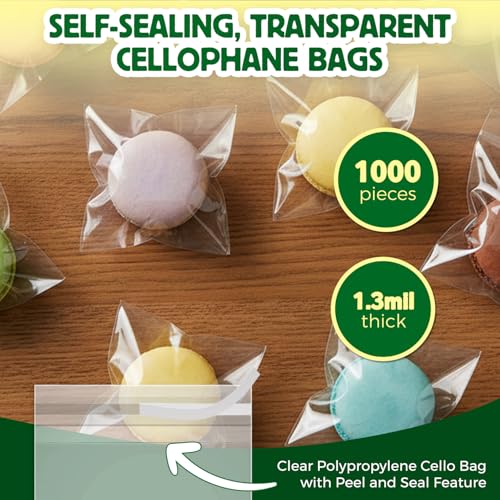 Seal Fresh Self Sealing Cellophane Bags - 4" x 4" (1000 Count) - Clear Plastic Resealable Cello Bag - Cellophane Treat Bags, Cookie Bags for Packaging, Candy bags, Cello Bags, Pastry Bags - size: 4" x 4"