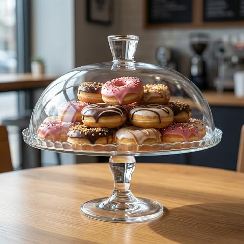 Glass Cake Stand with Dome, Clear Glass Cake Plate, Multifunctional Serving Stand, Elegant Dessert Display for Cakes, Cupcakes, Fruits & Parties (Cake Stand= (Ø:12.7'', H: 9.4'')) - size: Cake Stand= (Ø:12.7'', H: 9.4'')